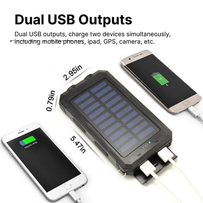 Banco de Energía Solar 500000mAh - Impermeable - USB Duales - Linterna LED