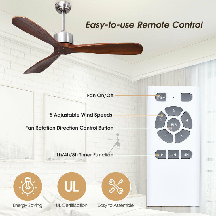 Ventilador de Techo 52" Níquel Cepillado - Control Remoto - Diseño Contemporáneo