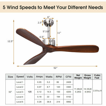 Ventilador de Techo 52" Níquel Cepillado - Control Remoto - Diseño Contemporáneo