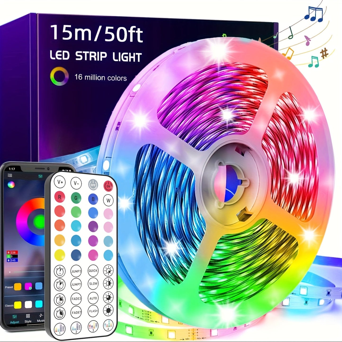 Luces LED 300ft Cambio de Color con Música
