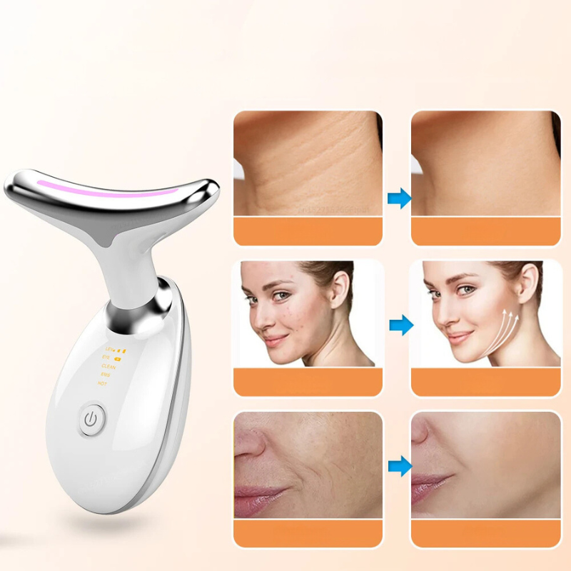 AgeDefy - Masajeador de Cuello y Cara EMS con Terapia LED para Afirmar la Piel