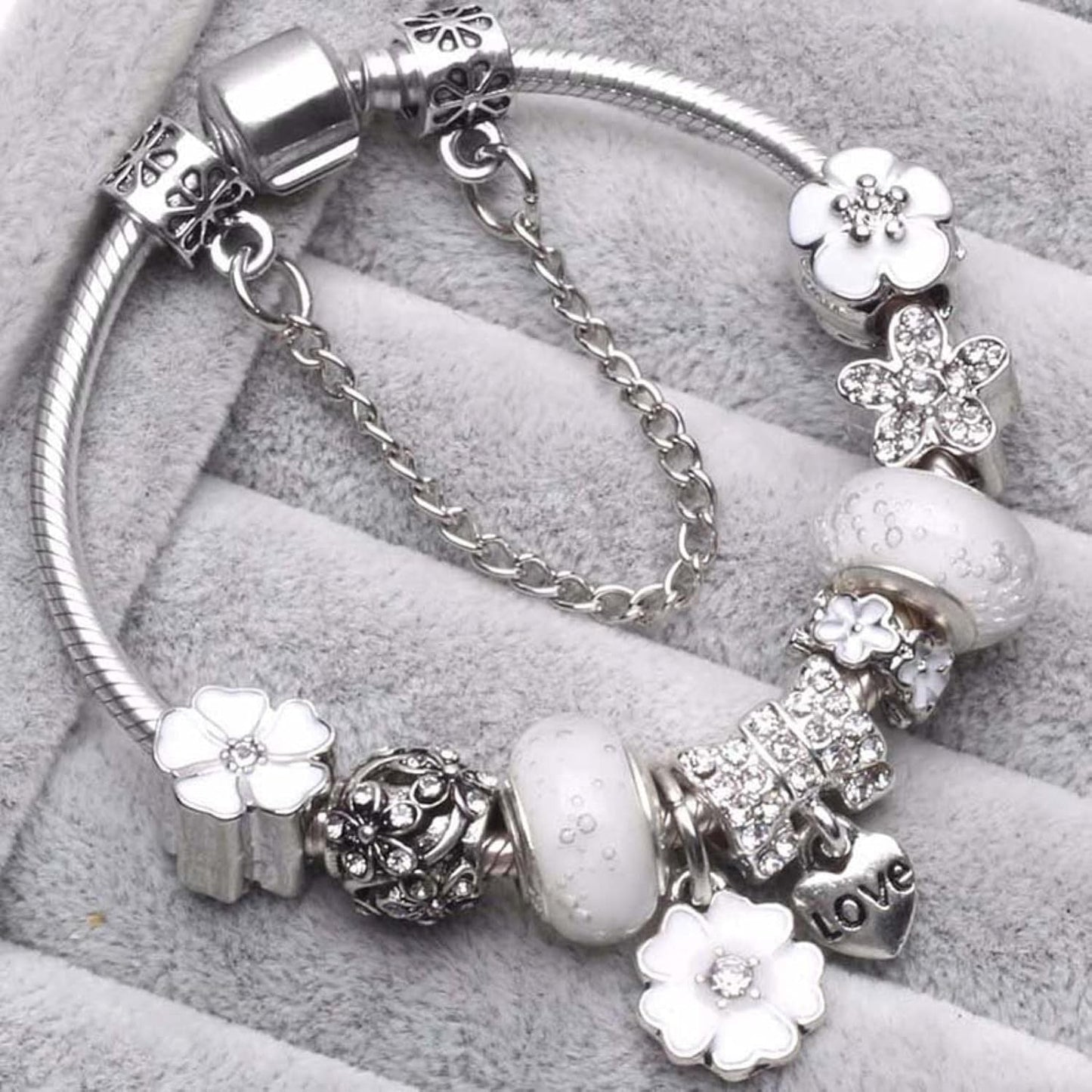 Pulsera Charms Plata Esterlina - Diseño Floral - Regalo Elegante