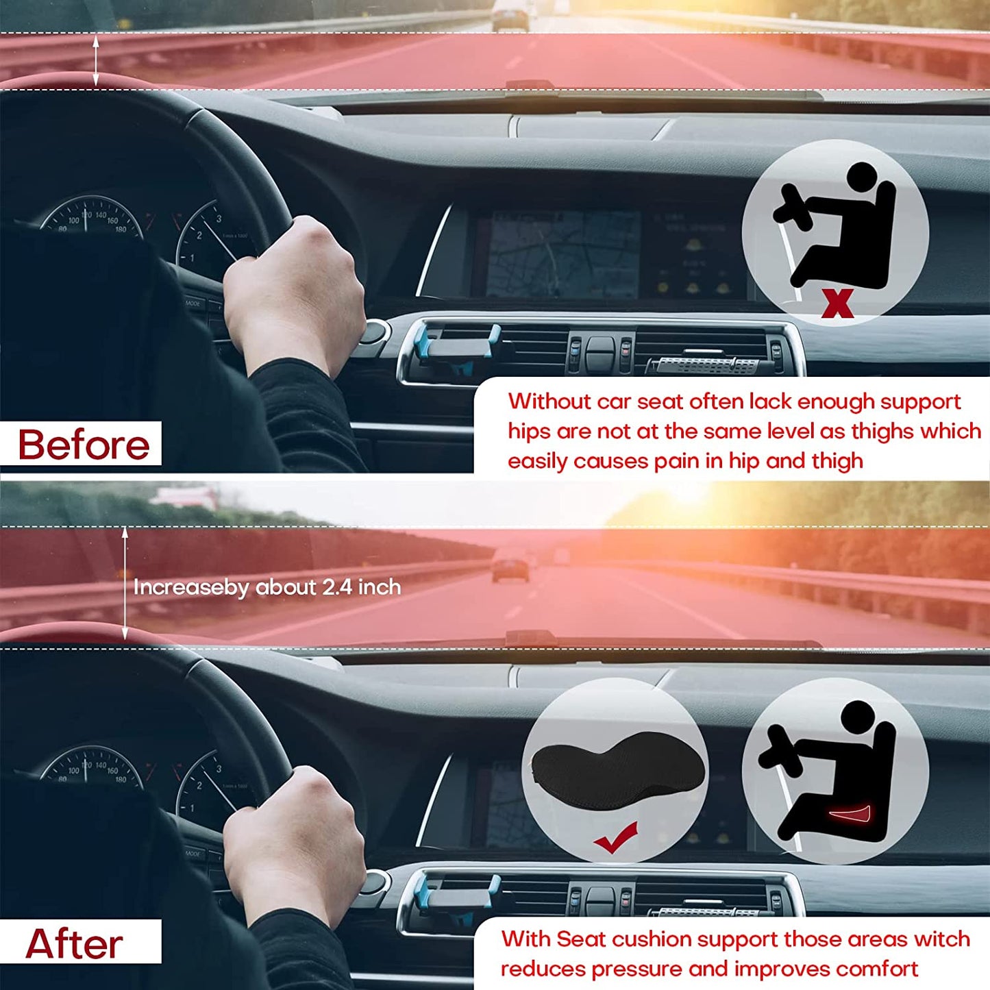 Cojín Viscoelástico para Asiento de Coche - Soporte Ergonómico