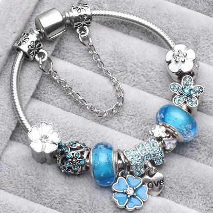 Pulsera Charms Plata Esterlina - Diseño Floral - Regalo Elegante
