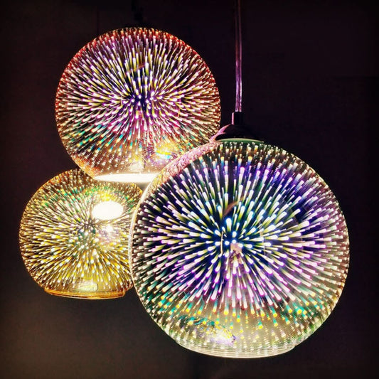 Modern Creative 3D Colorful Fireworks Glass 1-Light Dome Pendant Lamp