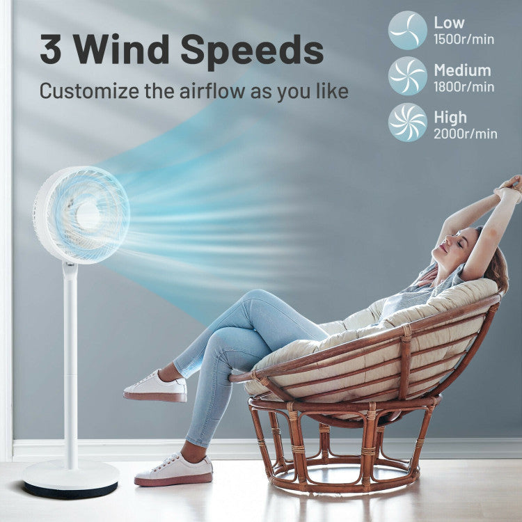 Ventilador de Pie 9" Oscilante - Altura y Velocidades Ajustables - Flujo Silencioso
