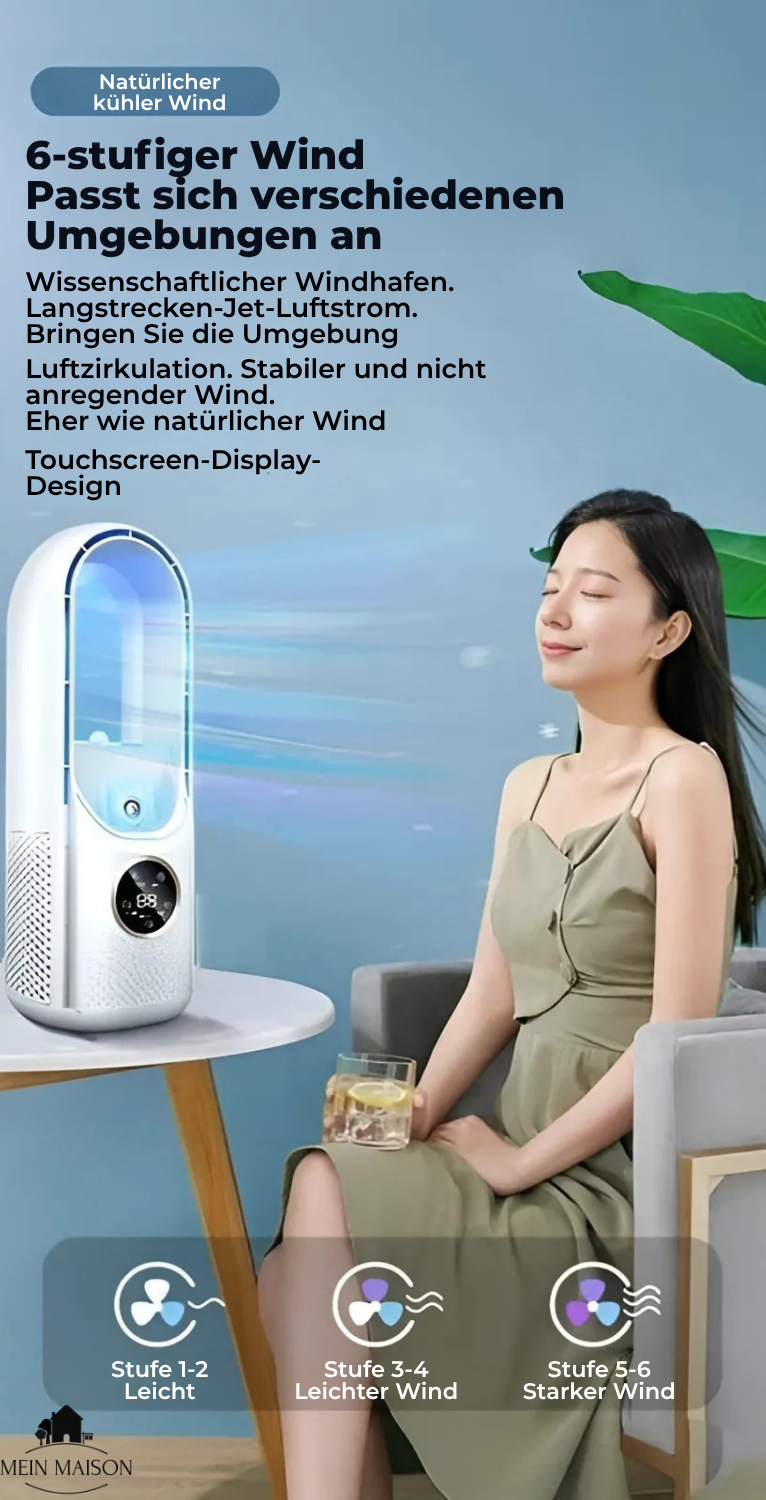Airevo Enfriador de Aire - Ventilador USB Sin Aspas - 6 Niveles - Silencioso - Temporizador - Humidificación