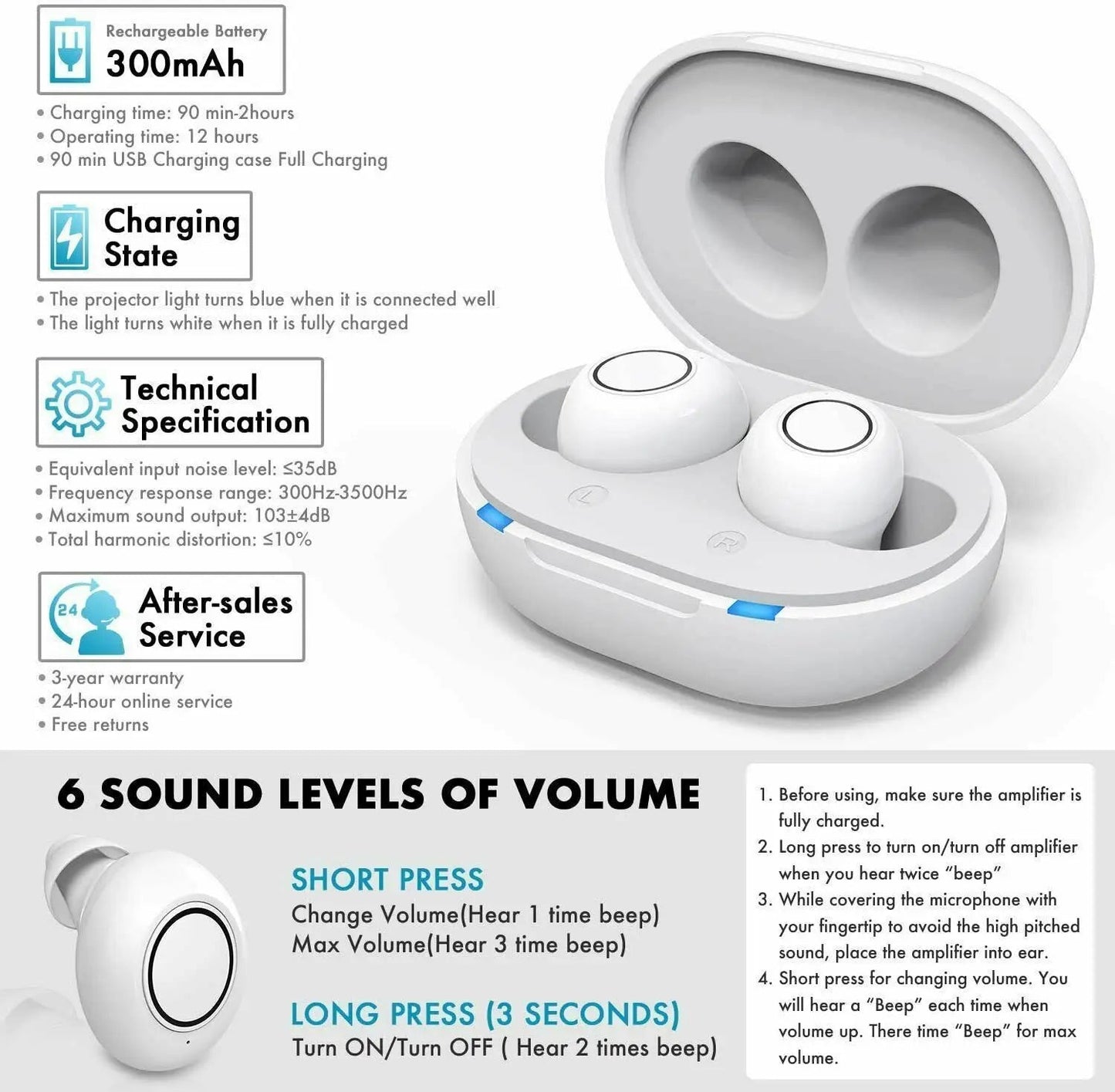 Audífonos Bluetooth con control de aplicación - diseño compacto recargable para una claridad mejorada y múltiples modos de audición