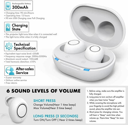 Audífonos Bluetooth con control de aplicación - diseño compacto recargable para una claridad mejorada y múltiples modos de audición