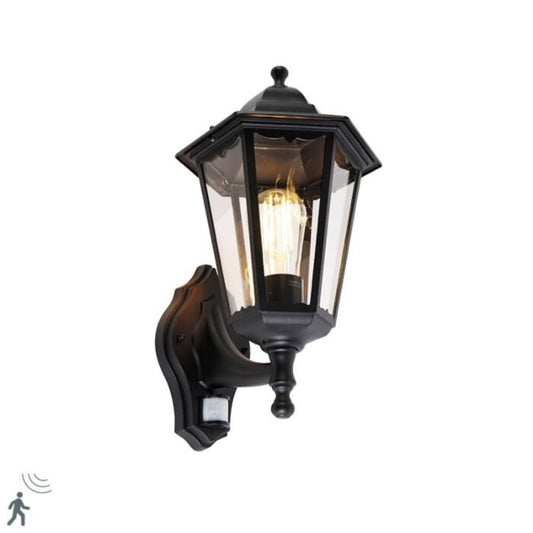 GlowWatch - Outdoor Wall Lantern Black with Motion Sensor