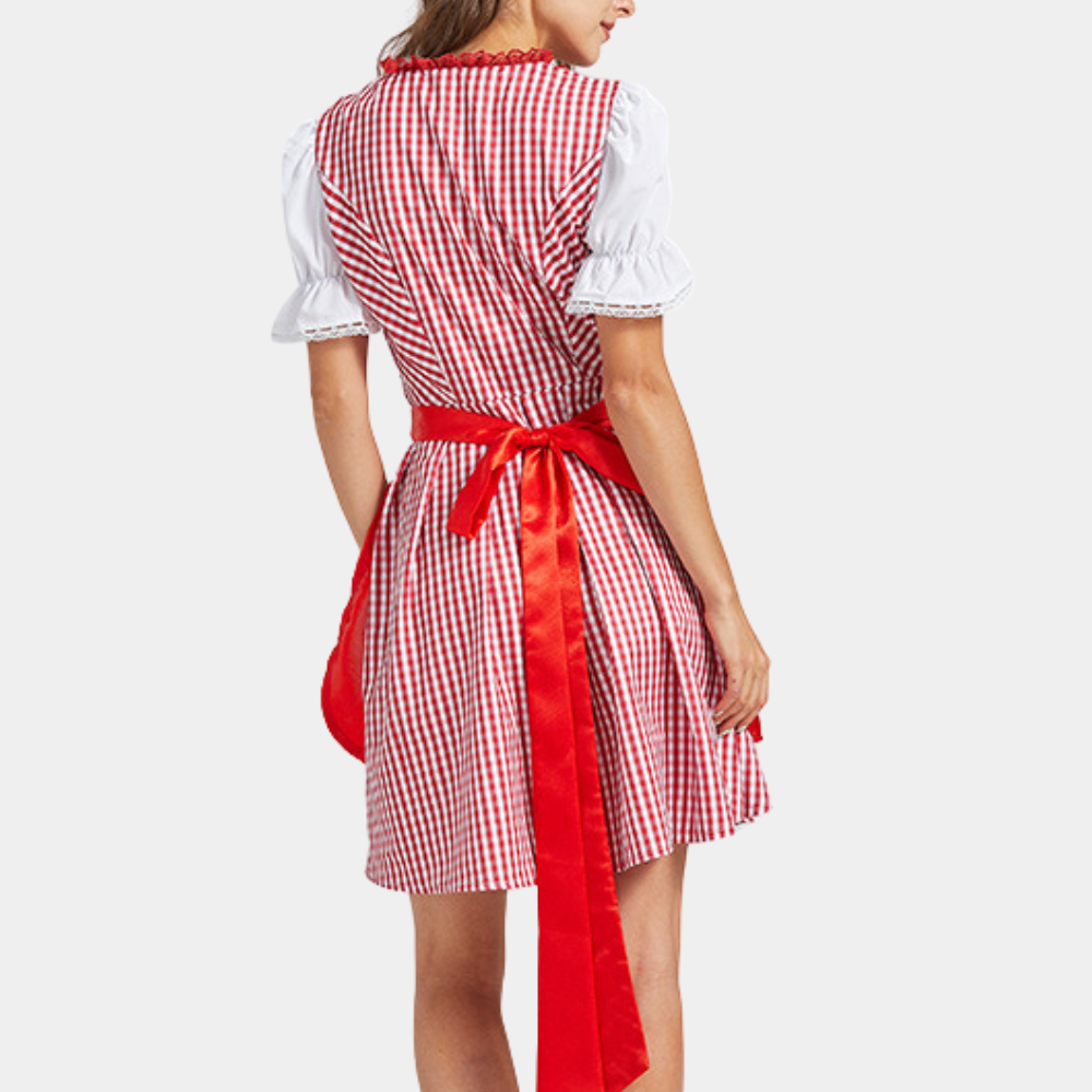 Vestido Dirndl para Damas - Elegante Rojo - Material de Alta Calidad - Traje de Oktoberfest
