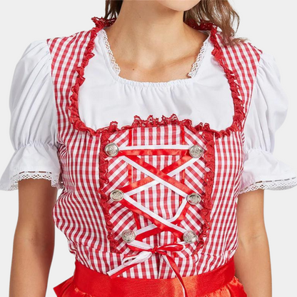 Vestido Dirndl para Damas - Elegante Rojo - Material de Alta Calidad - Traje de Oktoberfest