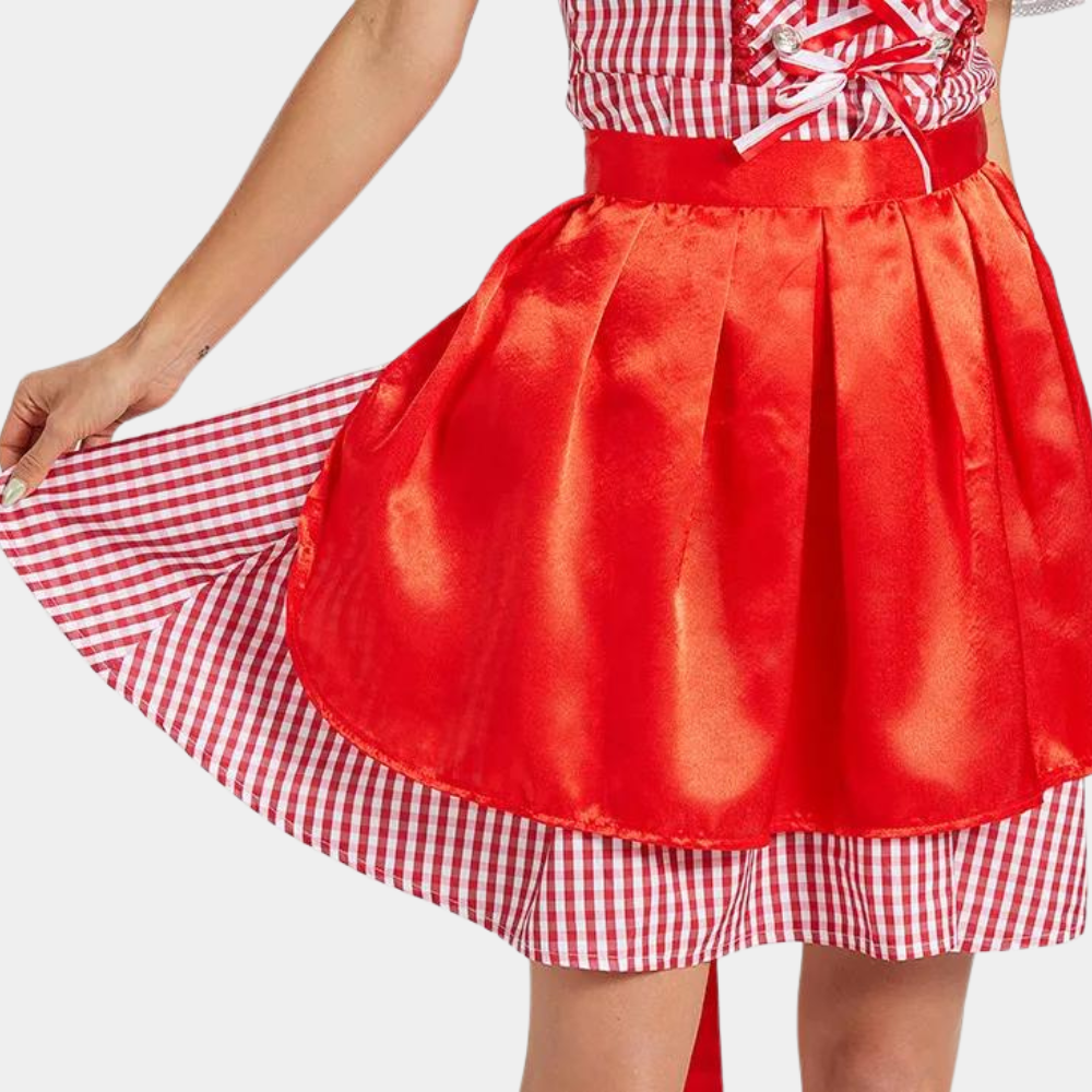Vestido Dirndl para Damas - Elegante Rojo - Material de Alta Calidad - Traje de Oktoberfest