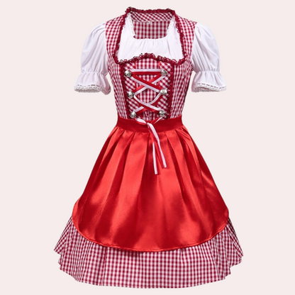 Vestido Dirndl para Damas - Elegante Rojo - Material de Alta Calidad - Traje de Oktoberfest