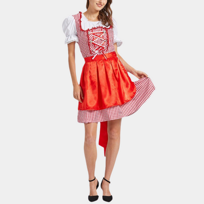Vestido Dirndl para Damas - Elegante Rojo - Material de Alta Calidad - Traje de Oktoberfest
