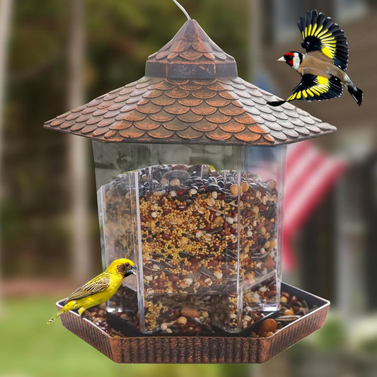 Comedero Colgante para Aves con Techo de Cobre