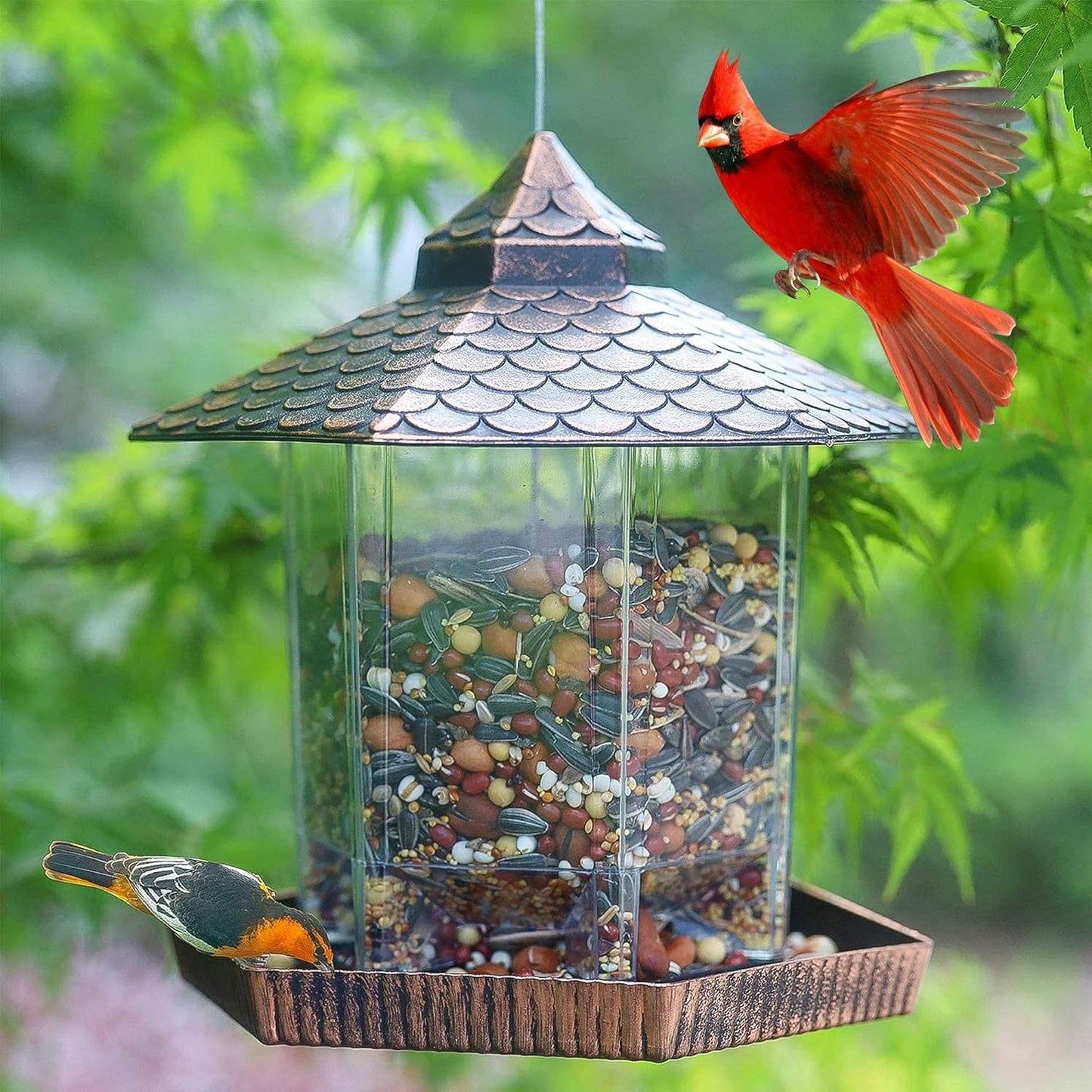 Comedero Colgante para Aves con Techo de Cobre