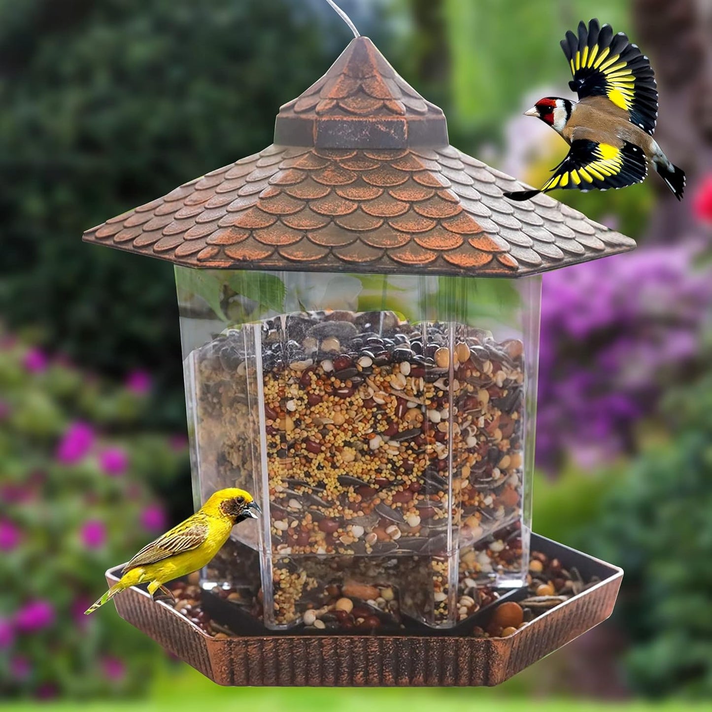 Comedero Colgante para Aves con Techo de Cobre