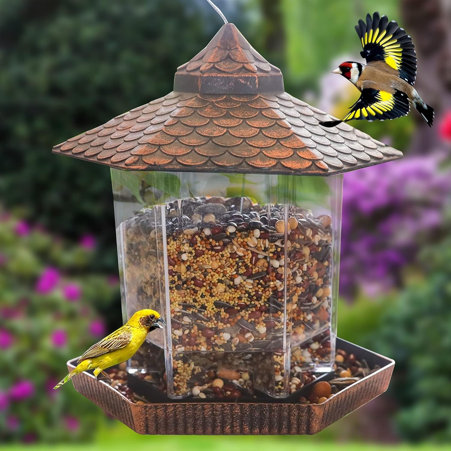 Comedero Colgante para Aves con Techo de Cobre