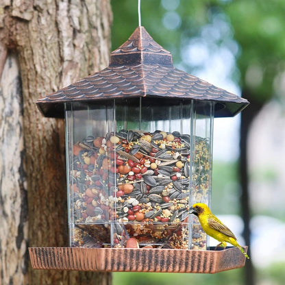 Comedero Colgante para Aves con Techo de Cobre