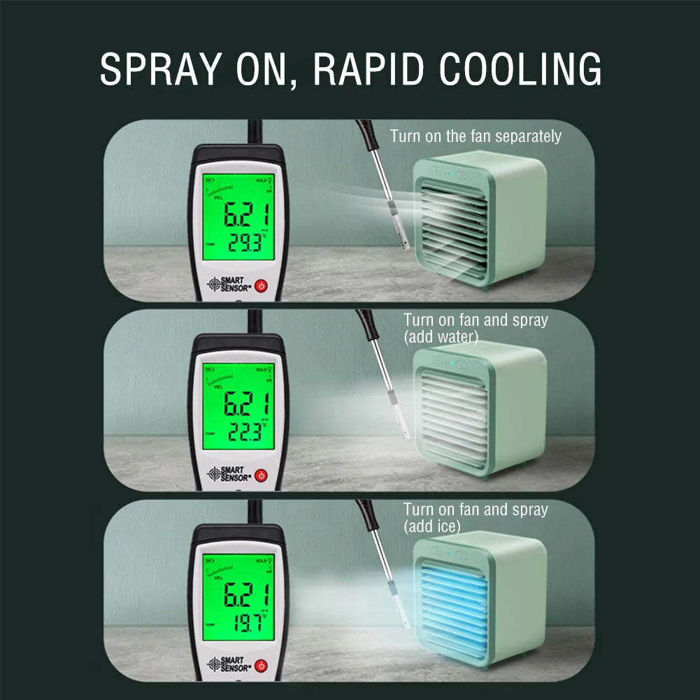 Coolivio Mini Aircooler - Ventilador portátil 3 en 1 - Humidificación y refrigeración - Batería 2500mAh