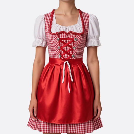 Vestido Dirndl para Damas - Elegante Rojo - Material de Alta Calidad - Traje de Oktoberfest