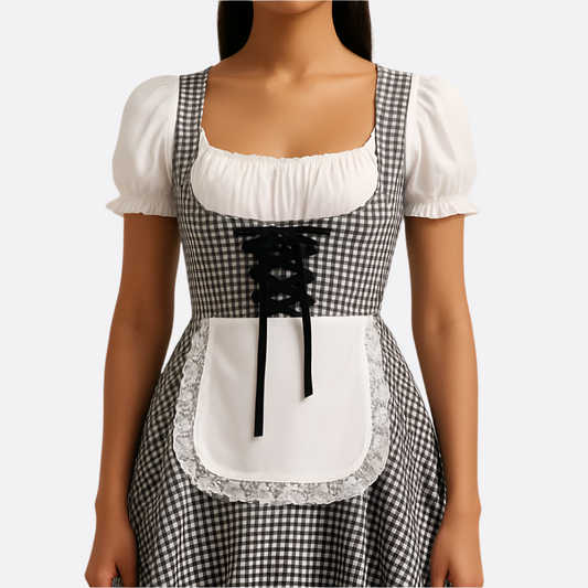 Dame Dirndl Vestido - A cuadros Sin Hombros - Vestido de Fiesta de Alta Calidad para Oktoberfest