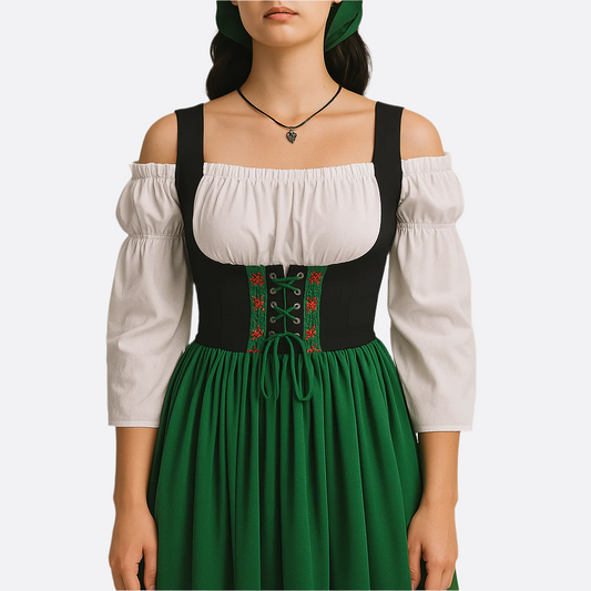 Vestido Dirndl Largo para Damas de Oktoberfest - Material Ligero - Diseño Tradicional