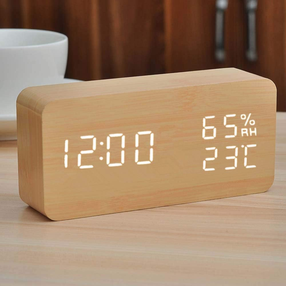 EchoWood - Reloj LED de Madera Inteligente con Voz
