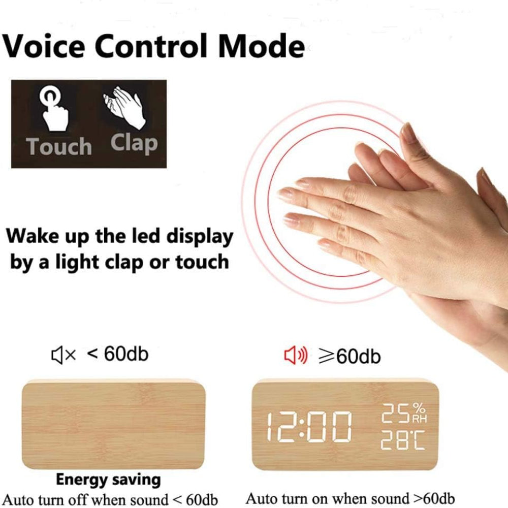 EchoWood - Reloj LED de Madera Inteligente con Voz