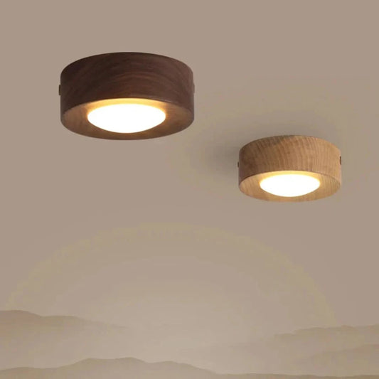 WoodenGlow - Walnut Ceiling Lamp with LED Floodlight