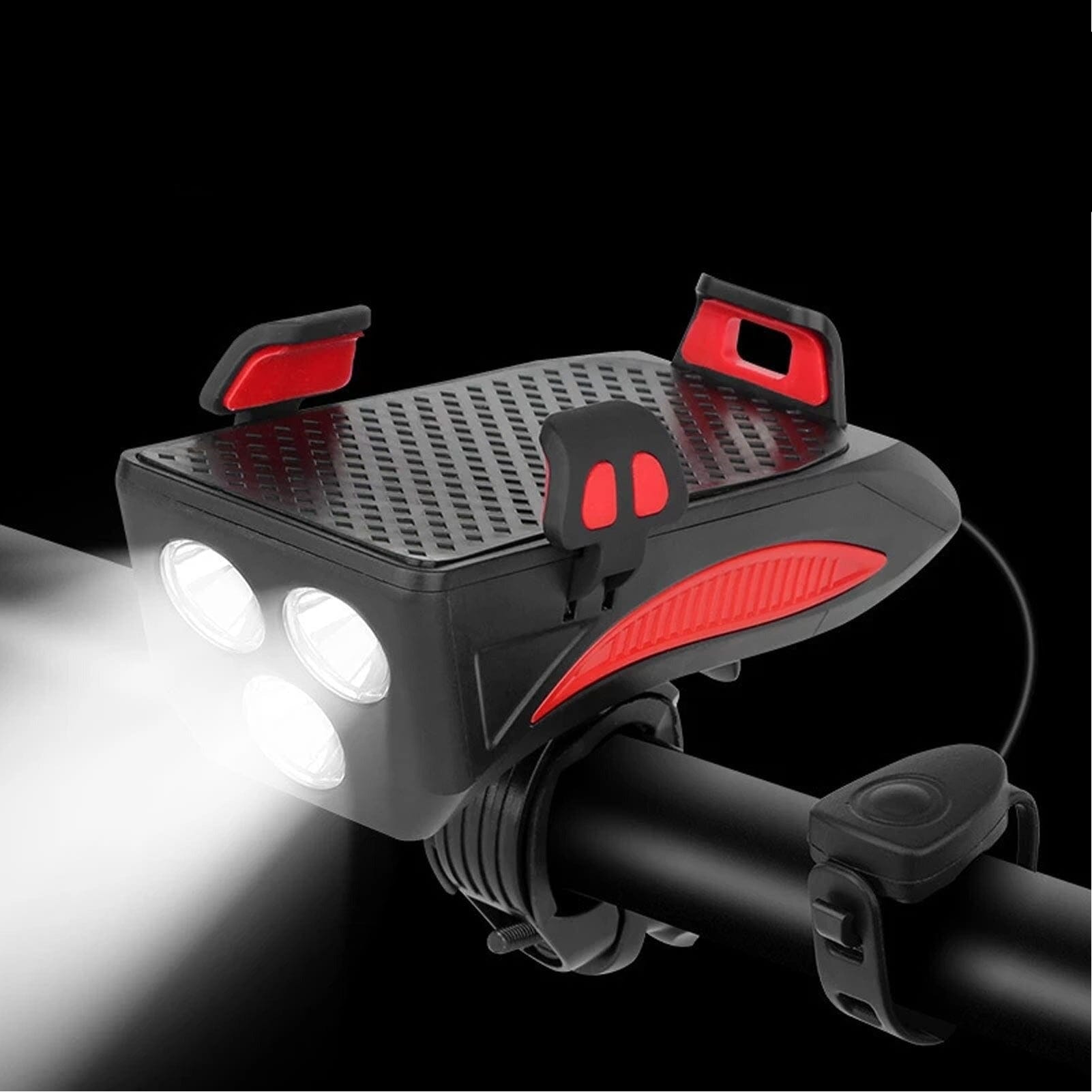 Luces de Bicicleta Recargables 4 en 1 - Powerbank - Soporte Teléfono - Claxon Electrónico