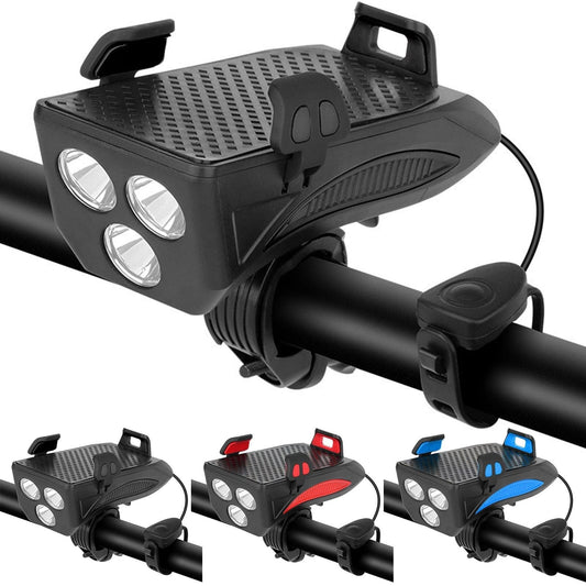 Luces de Bicicleta Recargables 4 en 1 - Powerbank - Soporte Teléfono - Claxon Electrónico