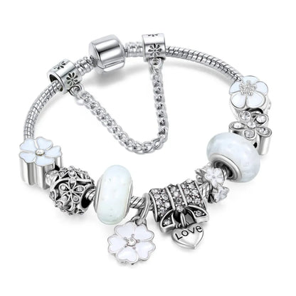 Pulsera Charms Plata Esterlina - Diseño Floral - Regalo Elegante