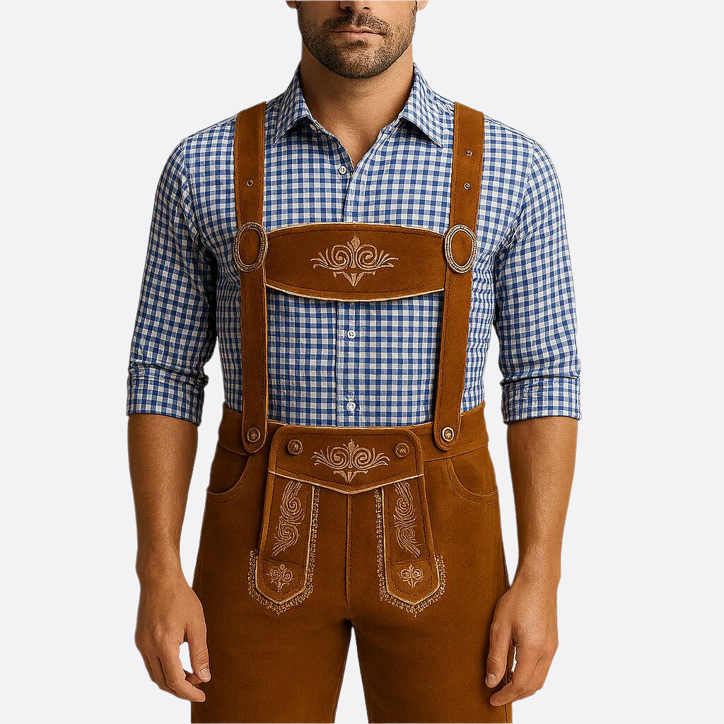 Pantalones Lederhosen para Hombre - Cuero de Alta Calidad - Tirantes y Camisa - Atuendo Tradicional para Fiestas