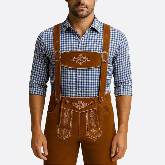 Pantalones Lederhosen para Hombre - Cuero de Alta Calidad - Tirantes y Camisa - Atuendo Tradicional para Fiestas