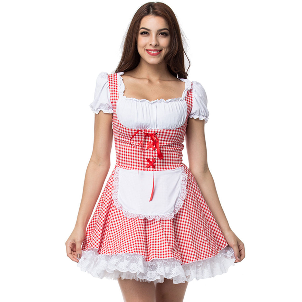 Dame Dirndl Vestido - A cuadros Sin Hombros - Vestido de Fiesta de Alta Calidad para Oktoberfest