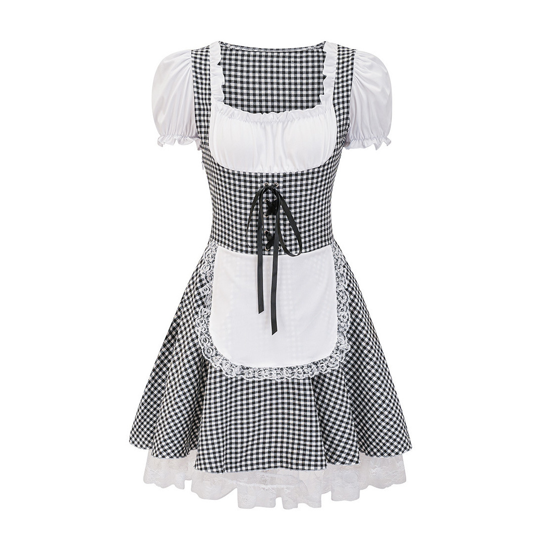 Dame Dirndl Vestido - A cuadros Sin Hombros - Vestido de Fiesta de Alta Calidad para Oktoberfest