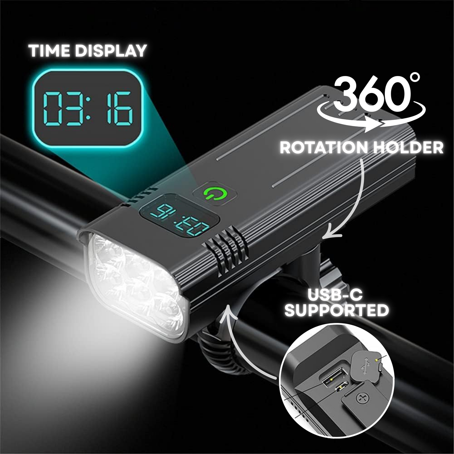 Luminoride Power Beam - Luz Bicicleta 5000 Lúmenes - Batería 10000mAh