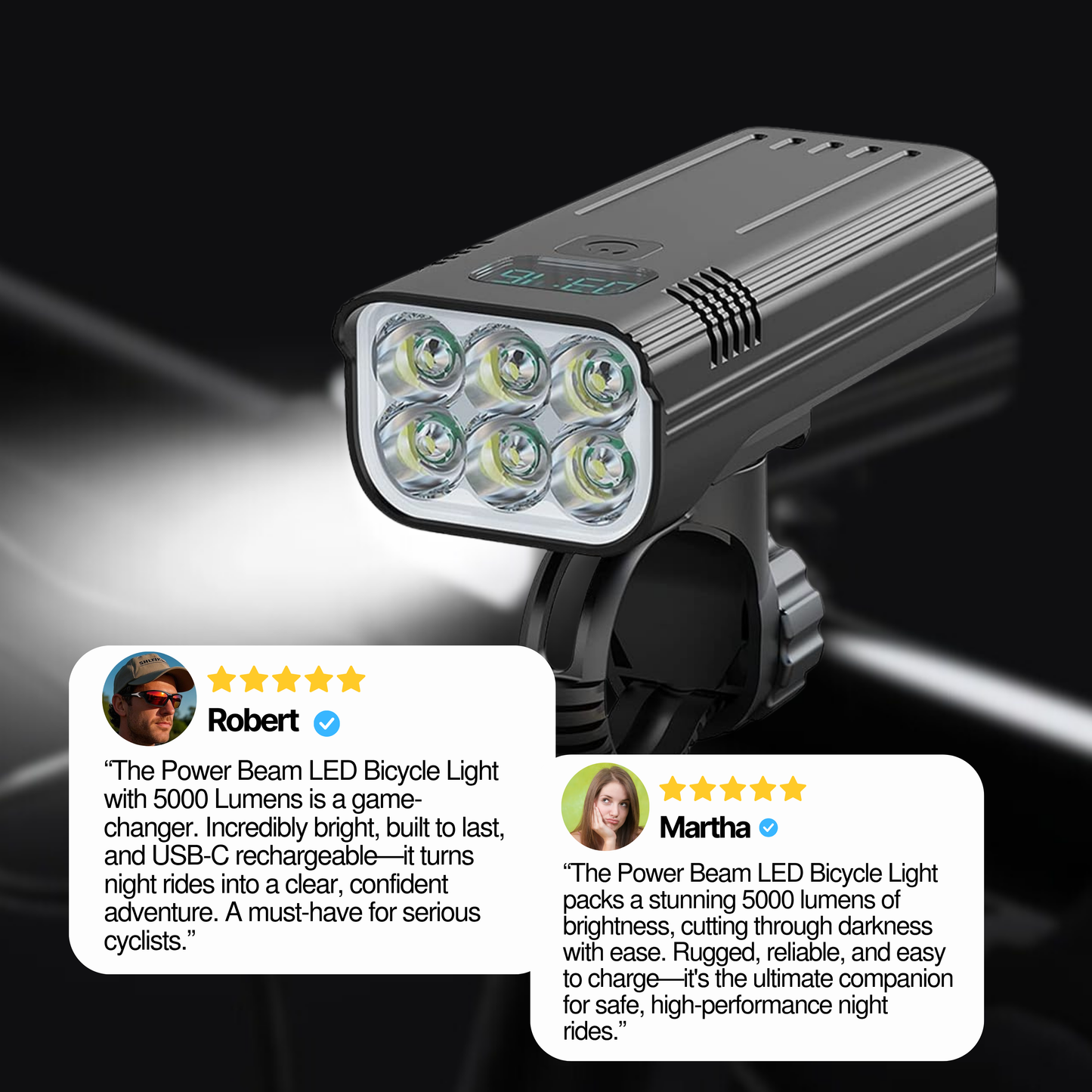 Luminoride Power Beam - Luz Bicicleta 5000 Lúmenes - Batería 10000mAh