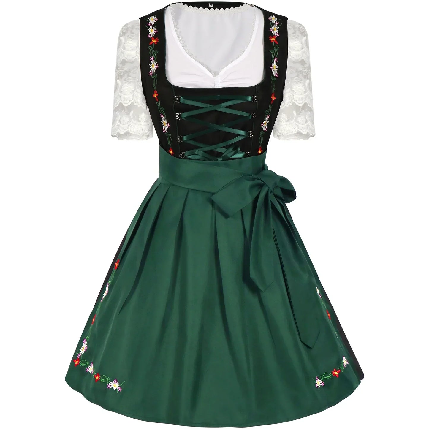 Vestido Dirndl para Mujeres - Tejido Ligero - Verde y Negro - Listo para Oktoberfest