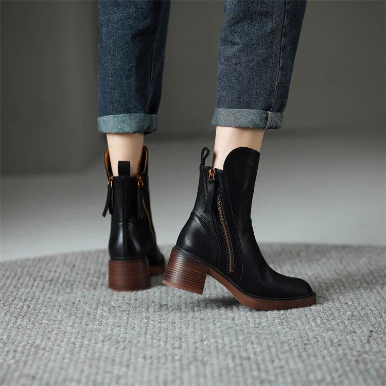 Zapatos de Cuero con Tacones Medios - Elegantes - Cómodos - LUXE-Zapatos - Mujer-VyFlair