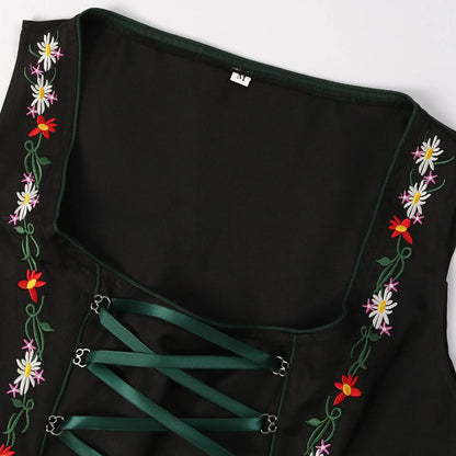 Vestido Dirndl para Mujeres - Tejido Ligero - Verde y Negro - Listo para Oktoberfest