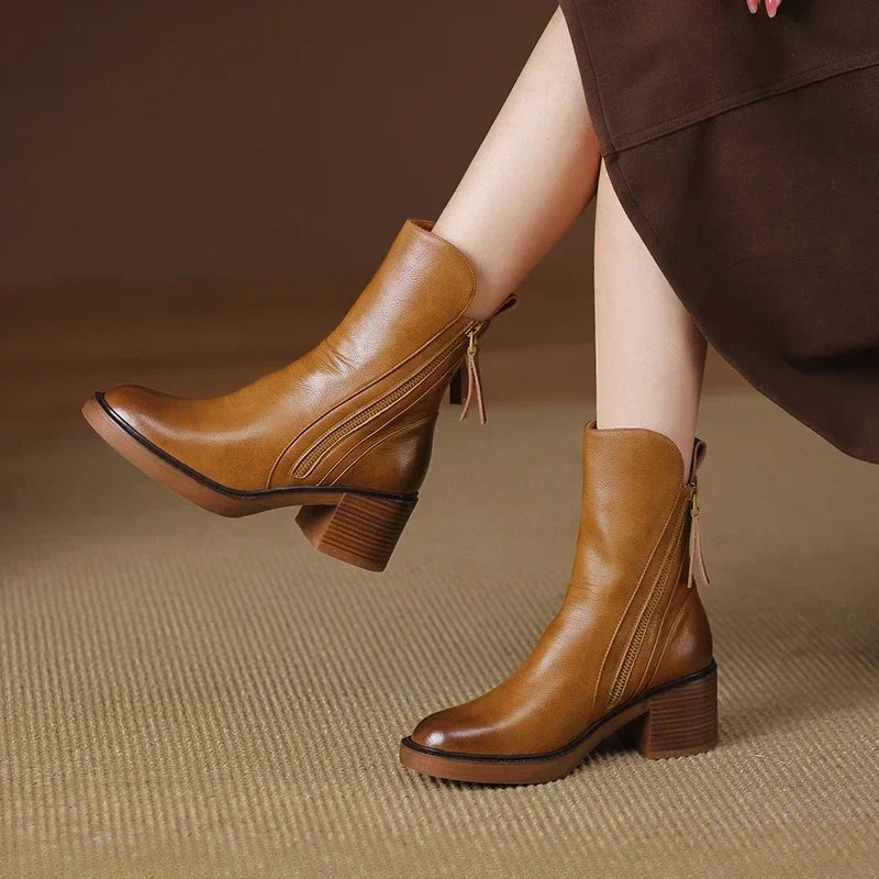 Zapatos de Cuero con Tacones Medios - Elegantes - Cómodos - LUXE-Zapatos - Mujer-VyFlair