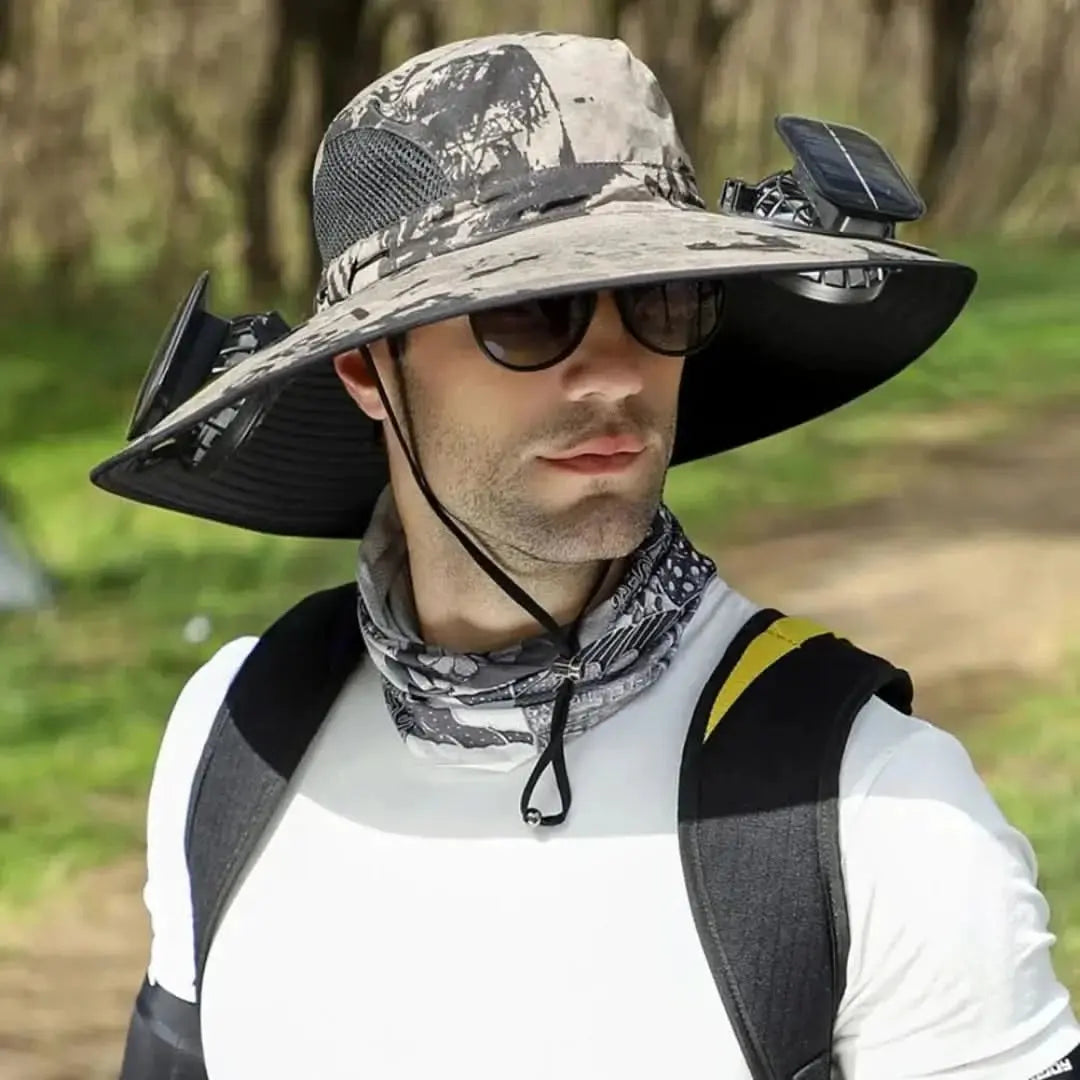 Sombrero de Pesca con Ventilador Solar Recargable