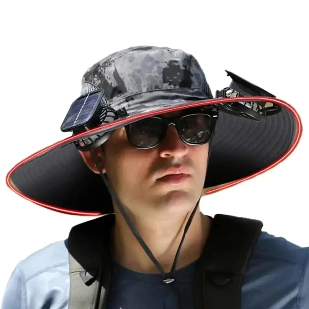 Sombrero de Pesca con Ventilador Solar Recargable