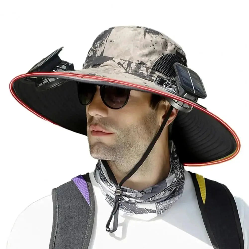Sombrero de Pesca con Ventilador Solar Recargable