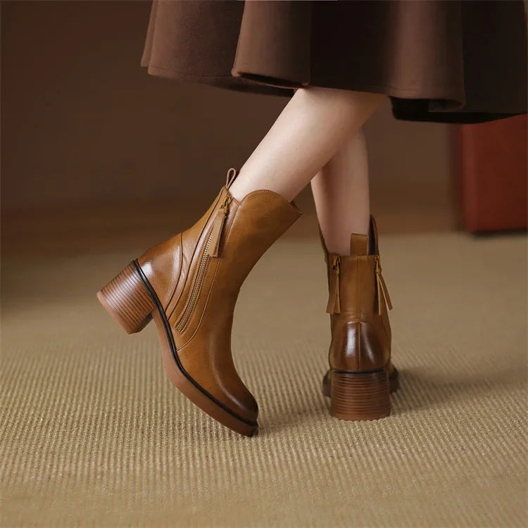 Zapatos de Cuero con Tacones Medios - Elegantes - Cómodos - LUXE-Zapatos - Mujer-VyFlair