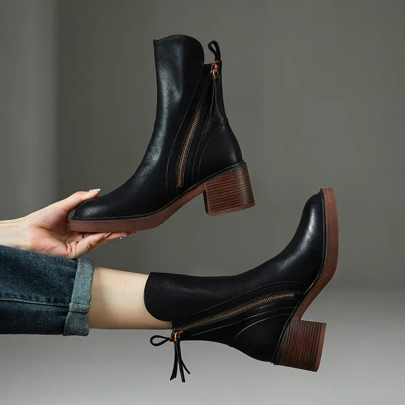 Zapatos de Cuero con Tacones Medios - Elegantes - Cómodos - LUXE-Zapatos - Mujer-VyFlair