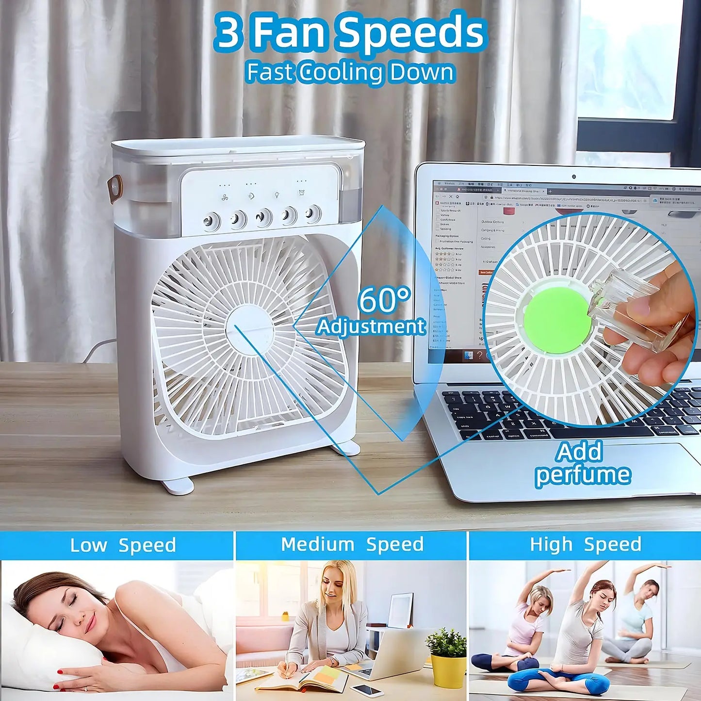 Ventilador Enfriador de Aire Portátil con Luz LED